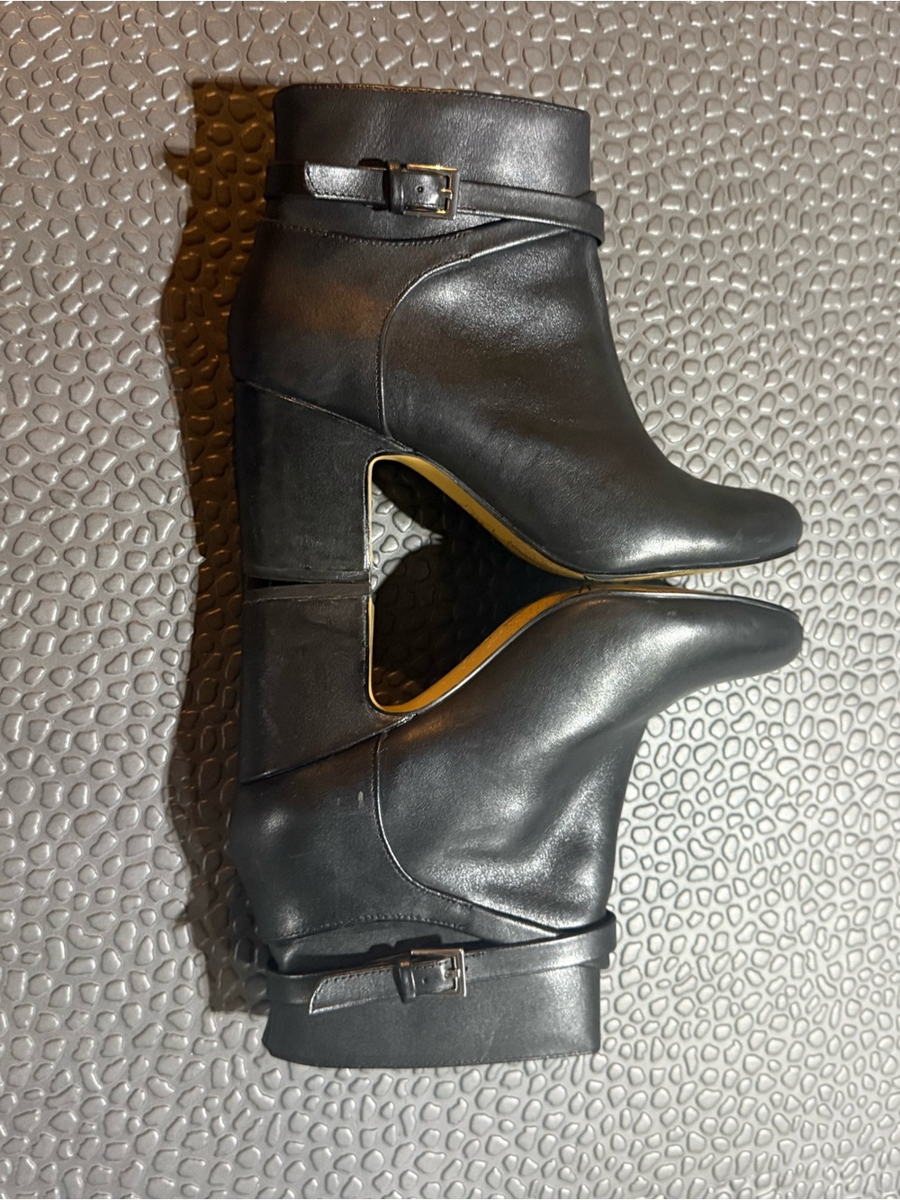 Women's Black Leather Ankle Boots with Buckle Strap Wide Feet